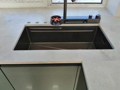 Фото 6. Столешница и стеновая панель из кварцевого агломерата Avant 8100 Мулен от производителя «KARAT». Работаем с 2005 г. Своё оборудование. Бесплатный замер. Гарантия!