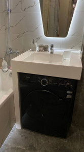 Фото 1. Раковина с опорой для ванной комнаты из акрилового камня Grandex P-104 Pure White от производителя «KARAT». Работаем с 2005 г. Своё оборудование. Бесплатный замер. Гарантия!