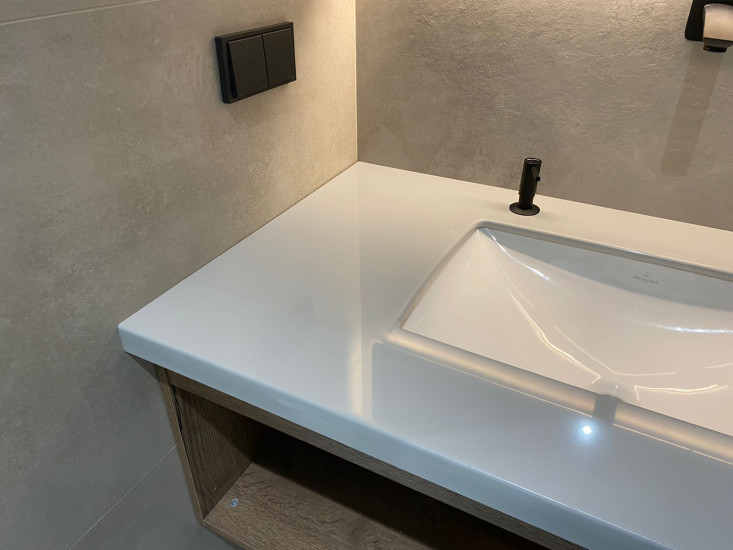 Фото 2. Столешница из акрилового камня Grandex P-109 Light Grey от производителя «KARAT». Работаем с 2005 г. Своё оборудование. Бесплатный замер. Гарантия!