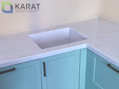 Фото 2. Угловая столешница с интегрированной мойкой от производителя «KARAT». Работаем с 2005 г. Своё оборудование. Бесплатный замер. Гарантия!