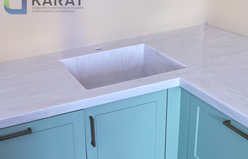 Фото 2. Угловая столешница с интегрированной мойкой от производителя «KARAT». Работаем с 2005 г. Своё оборудование. Бесплатный замер. Гарантия!