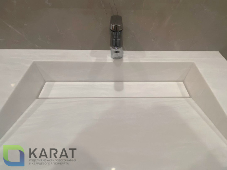 Фото 1. Раковина щелевая с ламелью акриловый камень от производителя «KARAT». Работаем с 2005 г. Своё оборудование. Бесплатный замер. Гарантия!