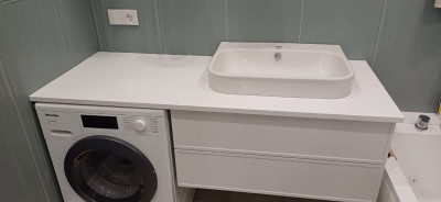 Фото 1. Столешница в санузел из акрилового камня Grandex P-104 от производителя «KARAT». Работаем с 2005 г. Своё оборудование. Бесплатный замер. Гарантия!