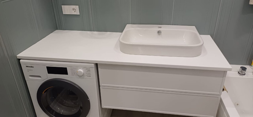 Фото 1. Столешница в санузел из акрилового камня Grandex P-104 от производителя «KARAT». Работаем с 2005 г. Своё оборудование. Бесплатный замер. Гарантия!